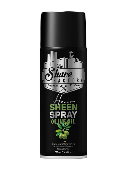 Hair Sheen Spray can from The Shave Factory on a white background