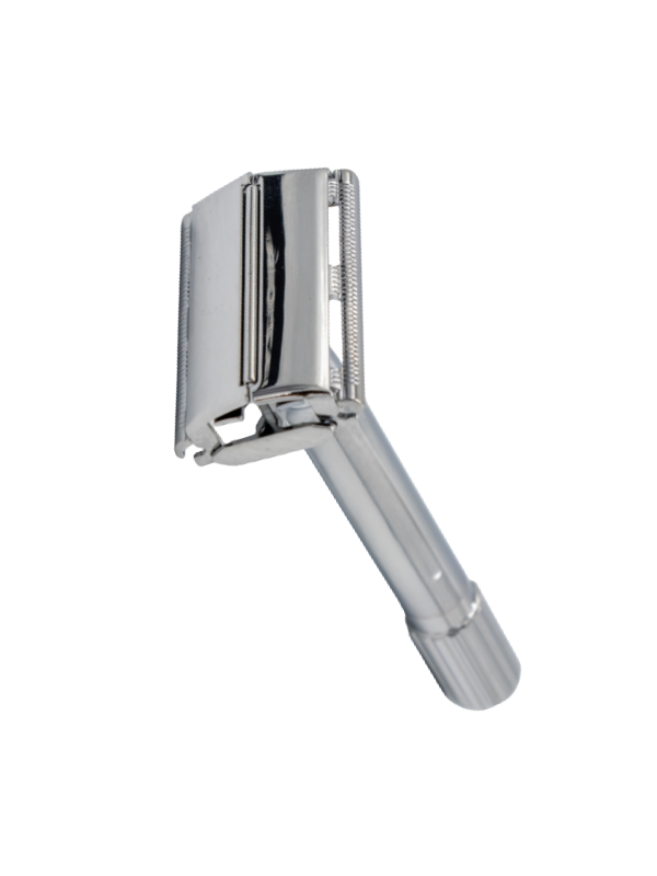 Chrome shower head on a white background