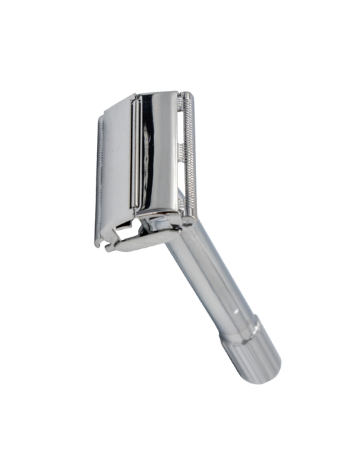 Chrome shower head on a white background