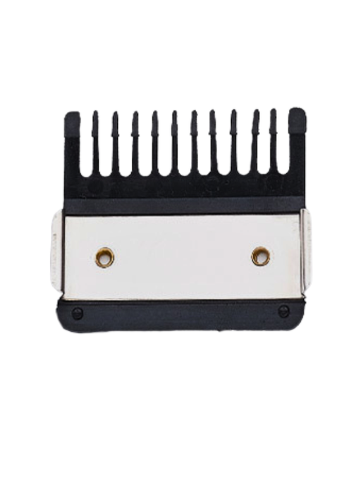 Black and silver comb on a white background