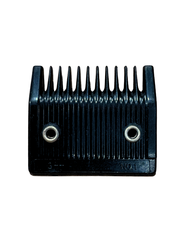 Black comb-like tool on a white background