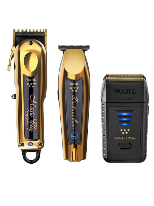 Wahl Limited Edition Cordless Gold Magic Clip + Wahl Limited Edition Cordless Gold Detailer Li + Wahl- Vanish Shaver
