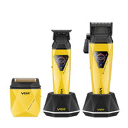 Yellow and black VGR grooming kit on a white background