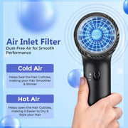 Hair dryer with air inlet filter on a blue background