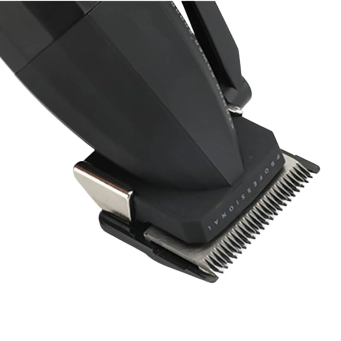 Black hair clipper with comb attachment on a white background