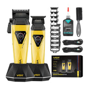 Yellow VGR hair clipper & trimmer set with accessories on a white background