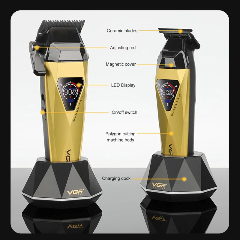 VGR Hair clipper & trimmer with labeled parts on a white background