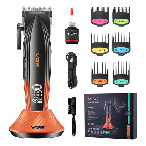 VGR hair clipper set with attachments and packaging on a white background