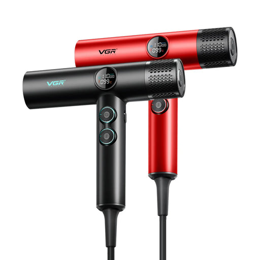 Black and red VGR hair dryers on a white background