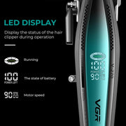 VGR clipper metal housing with LED display and motor speed on a black background