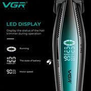 VGR Trimmer showing LED display and motor speed on a black background