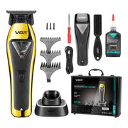 black and gold vgr trimmer with accessories and travel case on a white background