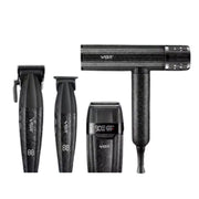 Set of black grooming tools with 'VGR' branding on a white background