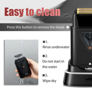 Details on how to clean and remove blades from the VGR foil shaver 