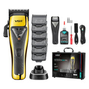 Black and gold VGR hair clipper with accessories displayed on a white background
