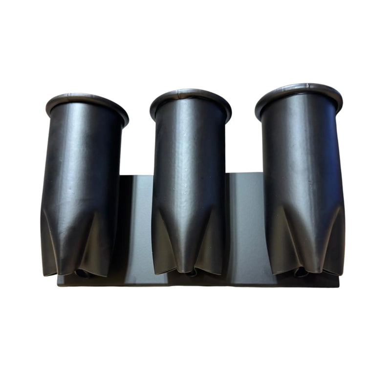A three piece clipper holder assembly with a rectangular mounting base shown against a plain white background.