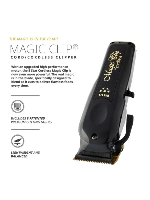 Wahl 5 Star Black Cordless Magic Clip Clipper: Powerful Titanium Wahl 5 Star Black Cordless Magic Clip Clipper: Powerful Titanium