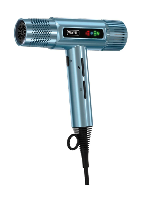 Ice Blue Wahl hair dryer on a white background