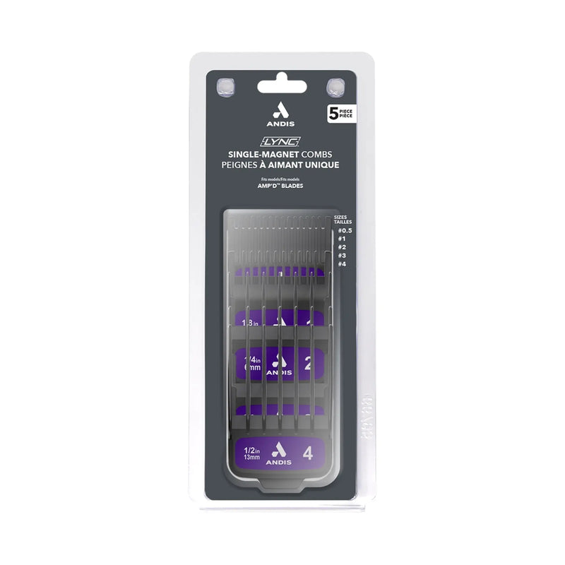 Front packaging of Andis AMP'D five-piece magnetic attachment comb set 564994