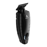 A black cordless hair clipper with a textured grip, featuring the ANDIS logo on the side and a blue LED light indicator near the power button, shown on a plain white background.