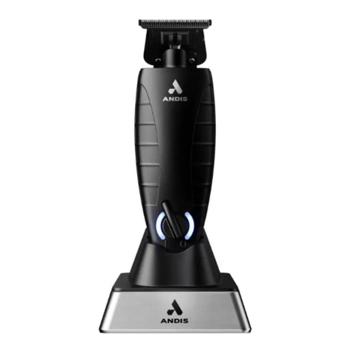 Black ANDIS cordless clipper with a silver charging base, shown on a plain white background.