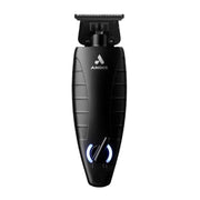 A black handheld electric trimmer with the brand name ANDIS printed in white on the front, featuring a blue illuminated power button on a clean white background.