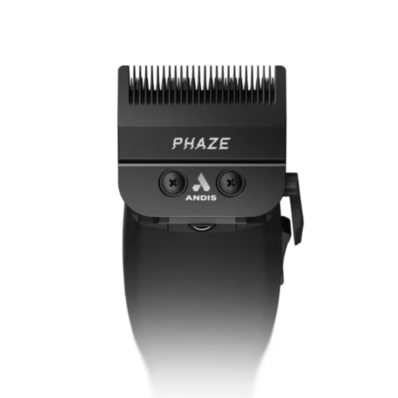 Black Andis Phaze clipper attachment with silver branding text, shown on a white background with a soft shadow.