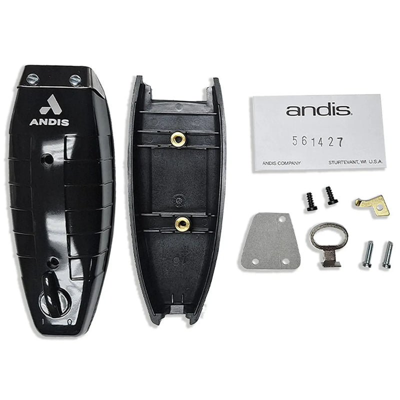 Andis trimmer head and accessories on a white background