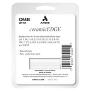 Andis ceramicEDGE coarse cutter blade in its original retail blister packaging, featuring a white ceramic blade on a dark gray card with the Andis logo.