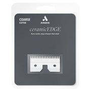 Andis ceramicEDGE coarse cutter blade in its original retail blister packaging, featuring a white ceramic blade on a dark gray card with the Andis logo.