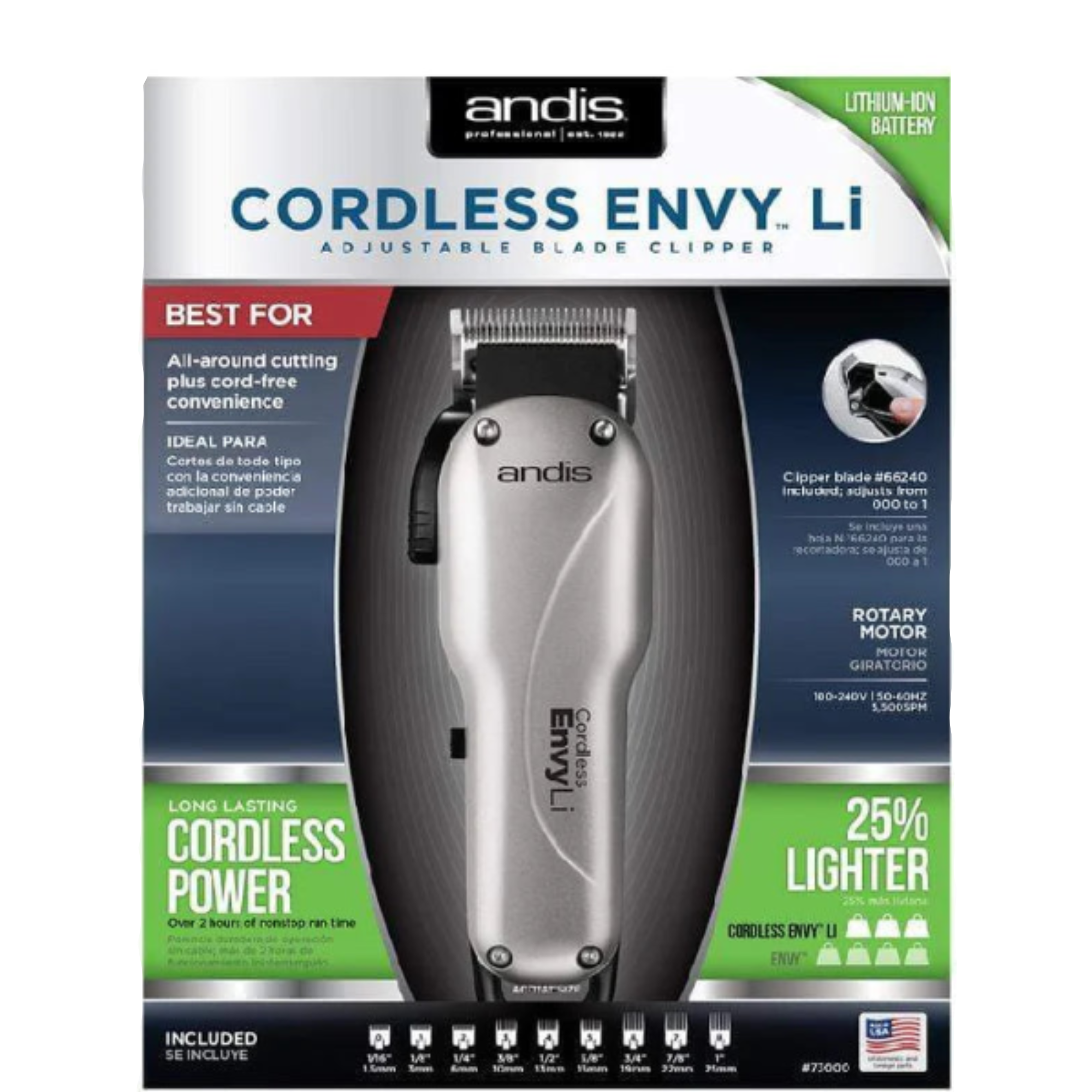 Andis Cordless Envy LI Clipper - Lightweight, Adjustable Blade