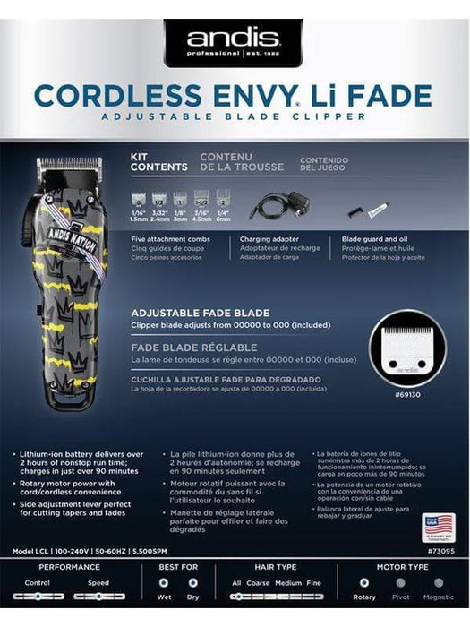 Andis Nation Cordless Envy Li Fade Lightweight Powerful Vip
