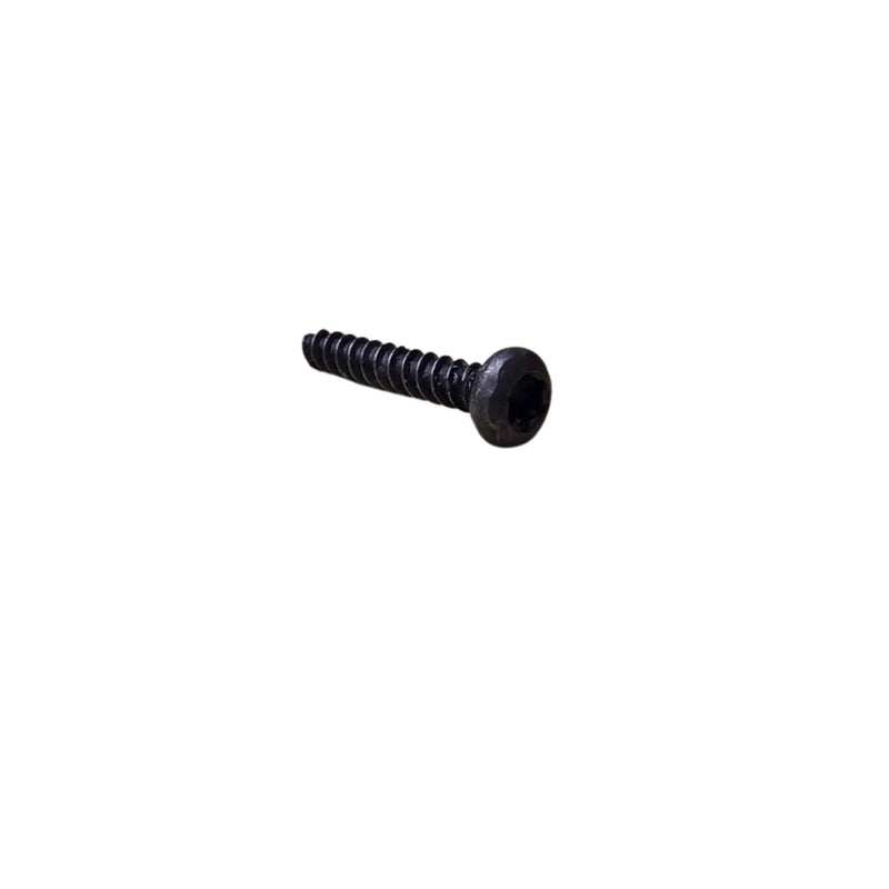 A single black wood screw with a Phillips head, shown on a plain white background.