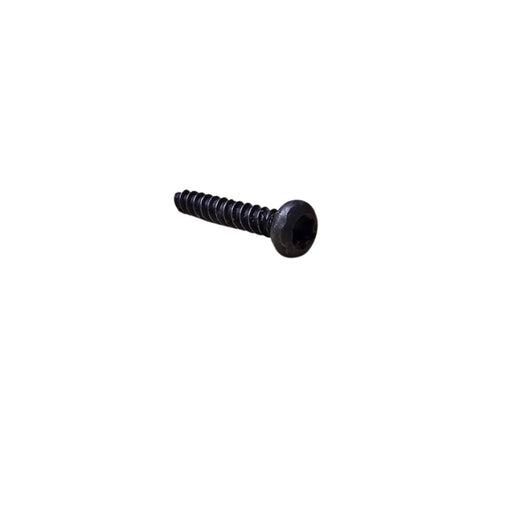 A single black wood screw with a Phillips head, shown on a plain white background.