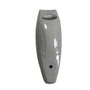 A gray plastic replacement handle or cover with a glossy finish, featuring a textured grip pattern and a small circular hole near the bottom, shown against a plain white background.