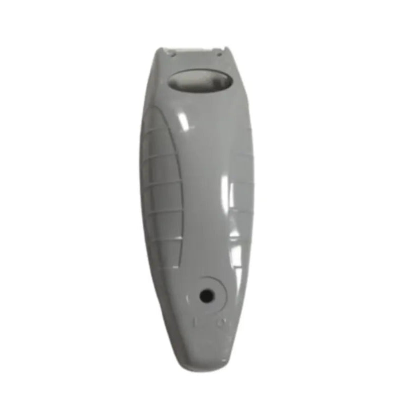 A gray plastic replacement part with a textured grip pattern, a circular cutout at the top, and a small circular hole near the bottom, shown on a plain white background.
