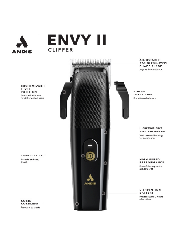 Andis Envy II Clipper - Lightweight with Adjustable Phaze Blade