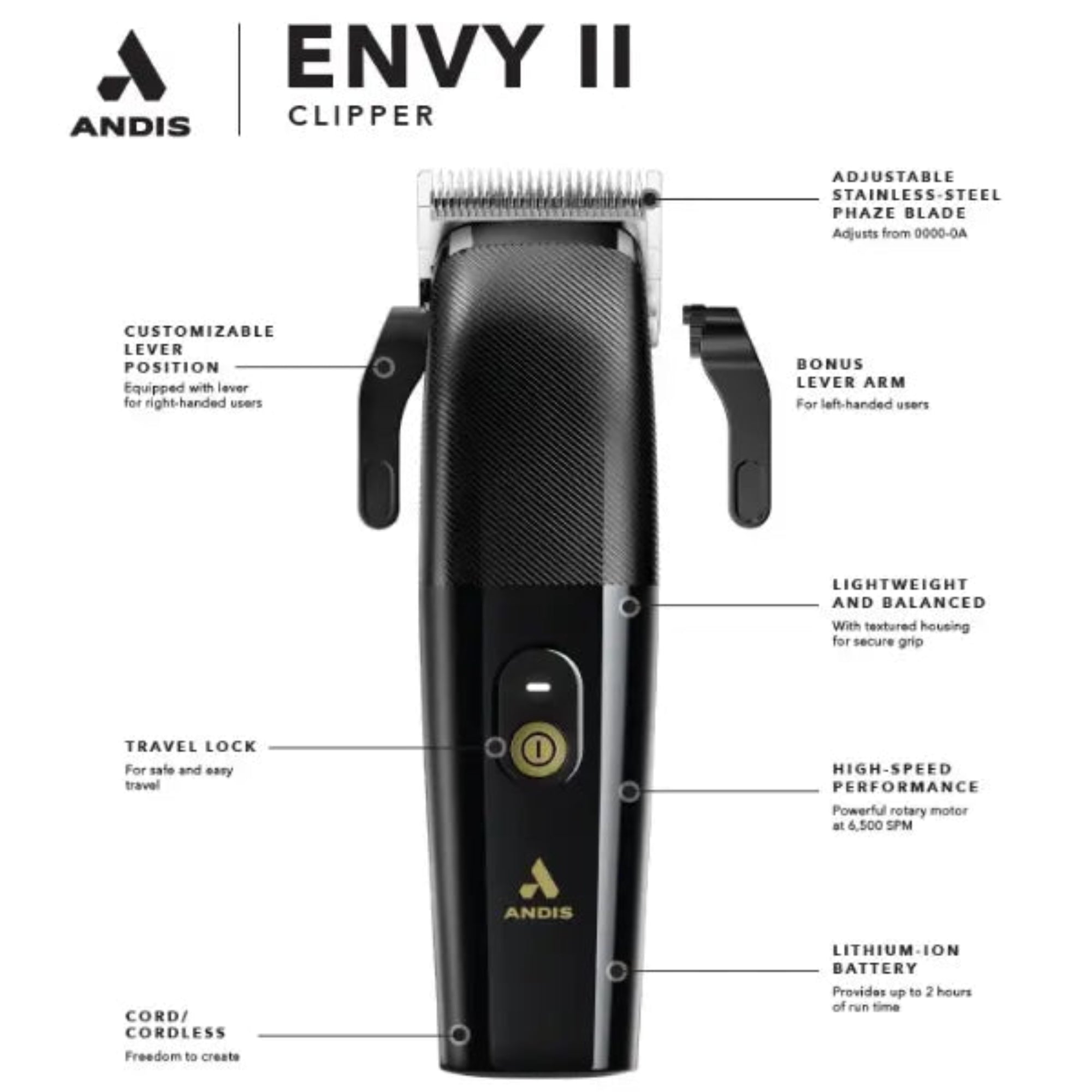 Andis Envy II Clipper - Lightweight with Adjustable Phaze Blade