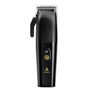 A black cordless hair clipper with a textured grip, a gold power button, and a gold ANDIS logo on the front, shown against a plain white background.