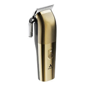 A gold and black Andis cordless hair clipper with a metallic gold body, textured grip, and silver blade, shown on a plain white background.