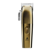A gold-colored ANDIS electric hair clipper with a silver metal blade and clipper arm, shown vertically against a plain white background.