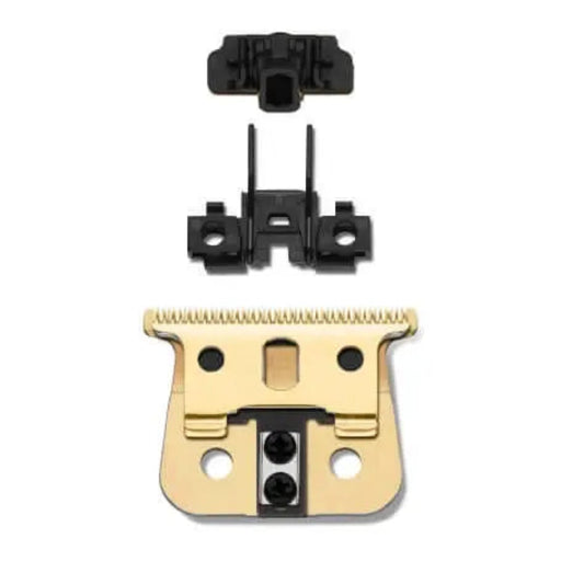 Gold and black grooming clipper blade on a white background