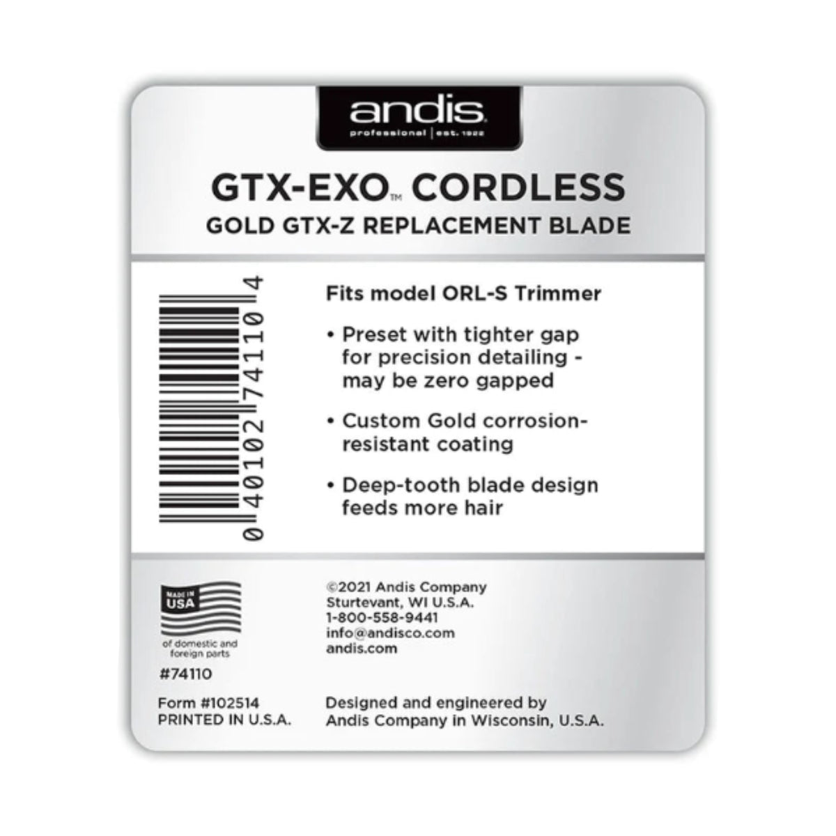 Andis GTX-EXO Cordless Gold GTX-Z Replacement Blade #74110 — Vip