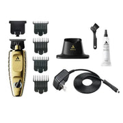 Hair trimmer set with attachments and accessories on a white background