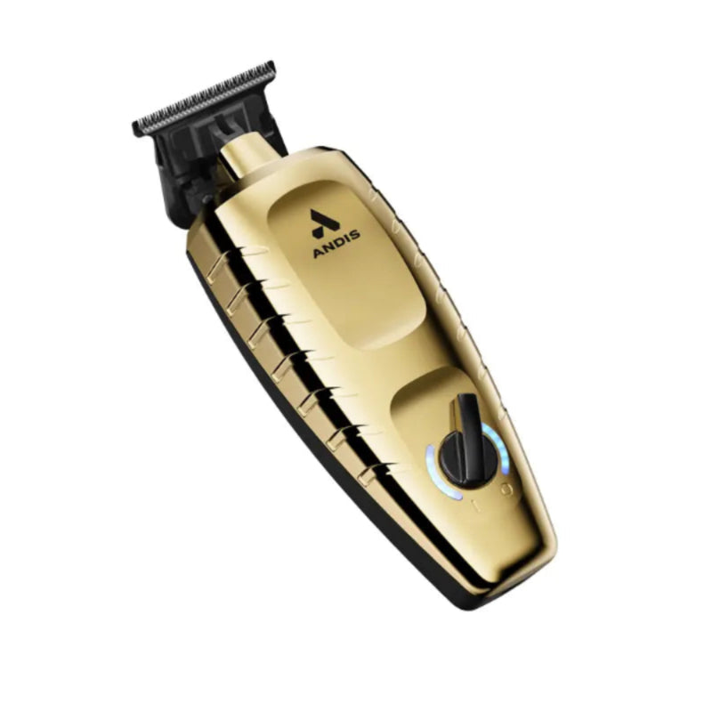 Gold and black Andis hair trimmer on a white background