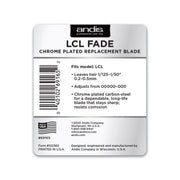 Andis LCL Fade replacement blade packaging with product details on a white background
