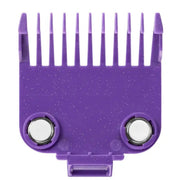 Purple grooming comb with white teeth on a white background