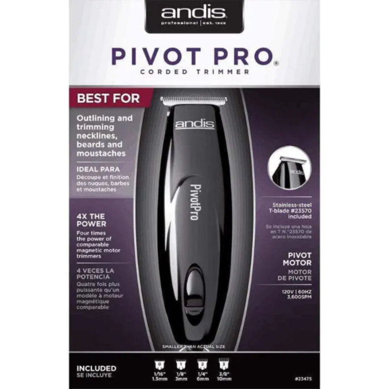 Andis Pivot Pro corded trimmer packaging on a white background