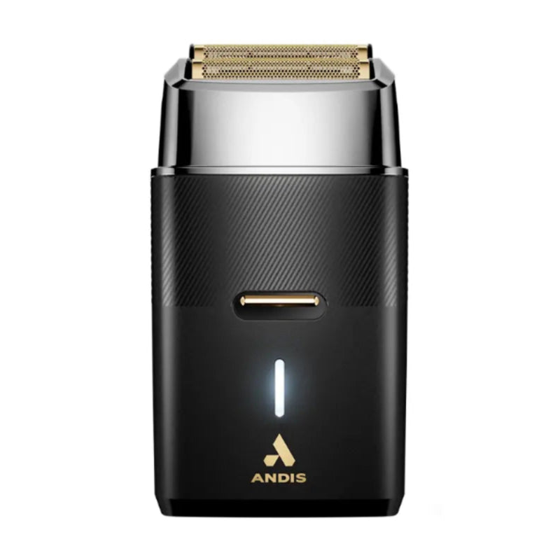 A black and silver electric shaver with gold accents, including the trimmer head and the ANDIS logo, shown against a plain white background.
