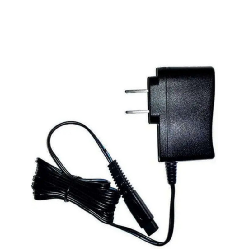 Black power adapter with a cable on a white background